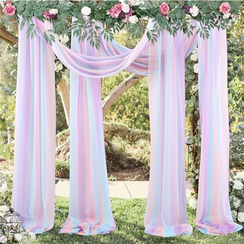 Chickwin Volltonfarbe Hochzeit Vorhang Hochzeitsbogen, 100D Chiffon Tüll Querbehang, 2PC Himmelbett Vorhänge, Stoff Transparent Voile Dekoration für Fotohintergrund Hochzeitsdeko (Bunt,70x550cm) von Chickwin