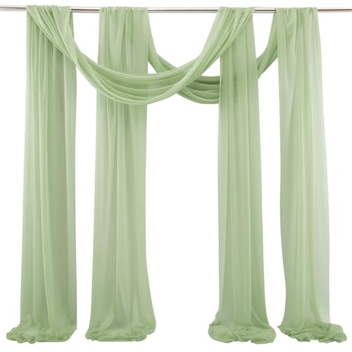 Chickwin Volltonfarbe Hochzeit Vorhang Hochzeitsbogen, 100D Chiffon Tüll Querbehang, 2PC Himmelbett Vorhänge, Stoff Transparent Voile Dekoration für Fotohintergrund Hochzeitsdeko (Grün,70x600cm) von Chickwin