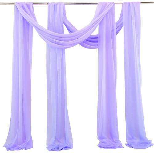 Chickwin Volltonfarbe Hochzeit Vorhang Hochzeitsbogen, 100D Chiffon Tüll Querbehang, 2PC Himmelbett Vorhänge, Stoff Transparent Voile Dekoration für Fotohintergrund Hochzeitsdeko (Lila,70x300cm) von Chickwin