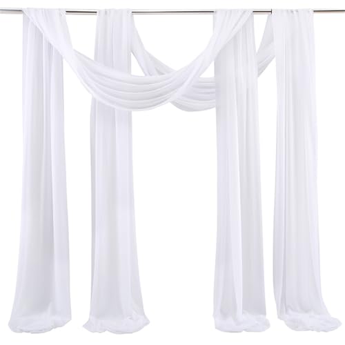 Chickwin Volltonfarbe Hochzeit Vorhang Hochzeitsbogen, 100D Chiffon Tüll Querbehang, 2PC Himmelbett Vorhänge, Stoff Transparent Voile Dekoration für Fotohintergrund Hochzeitsdeko (Weiß,70x600cm) von Chickwin