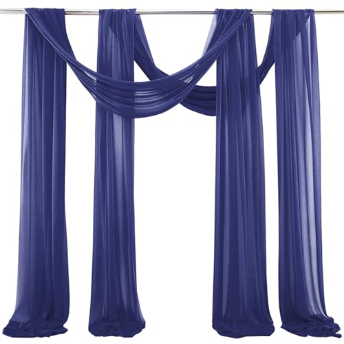 Chickwin Volltonfarbe Hochzeit Vorhang Hochzeitsbogen, 100D Chiffon Tüll Querbehang, 2PC Himmelbett Vorhänge, Stoff Transparent Voile Dekoration für Fotohintergrund Hochzeitsdeko (Marineblau,70x600cm) von Chickwin