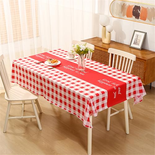 Chickwin Wachstuch Tischdecke PEVA Party Tischdecken Rechteckig Wasserdicht Ölbeständig Wachstischdecke Garten Tischdecke Abwischbar Pflegeleicht (Rot kariert,137x137cm) von Chickwin