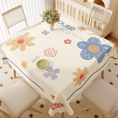 Chickwin Wachstuch Tischdecke PVC Party Tischdecken Rechteckig Wasserdicht Ölbeständig Wachstischdecke Garten Tischdecke Abwischbar Pflegeleicht (Beige Blumen C,100x100cm) von Chickwin