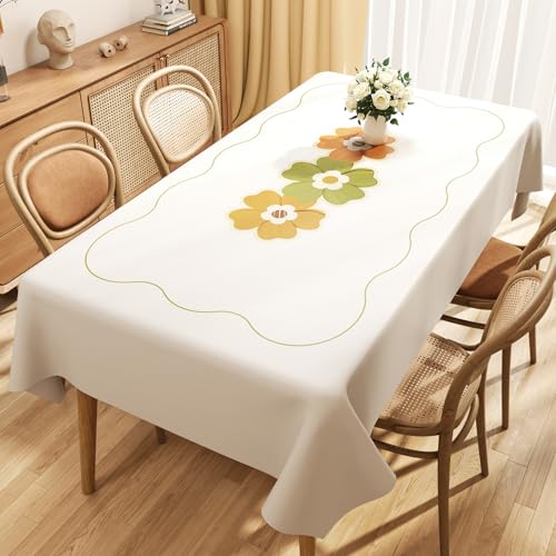 Chickwin Wachstuch Tischdecke PVC für Restaurant Küche, Rechteckig Wasserdicht Ölbeständig Wachstischdecke Abwischbar Pflegeleicht Garten Party Tischdecken (Beige Blütenblätter A,120x180cm) von Chickwin