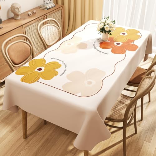 Chickwin Wachstuch Tischdecke PVC für Restaurant Küche, Rechteckig Wasserdicht Ölbeständig Wachstischdecke Abwischbar Pflegeleicht Garten Party Tischdecken (Beige Blütenblätter E,140x140cm) von Chickwin