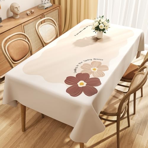 Chickwin Wachstuch Tischdecke PVC für Restaurant Küche, Rechteckig Wasserdicht Ölbeständig Wachstischdecke Abwischbar Pflegeleicht Garten Party Tischdecken (Beige Blütenblätter F,120x180cm) von Chickwin