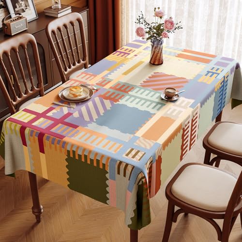 Chickwin Wachstuch Tischdecke PVC für Restaurant Küche, Rechteckig Wasserdicht Ölbeständig Wachstischdecke Abwischbar Pflegeleicht Garten Party Tischdecken (Farbenfrohes Nordisches D,90x140cm) von Chickwin