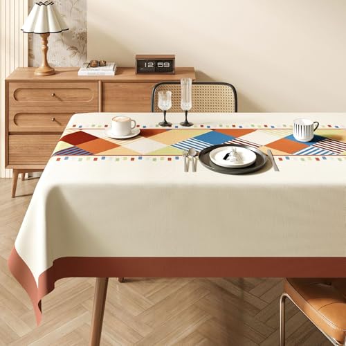 Chickwin Wachstuch Tischdecke PVC für Restaurant Küche, Rechteckig Wasserdicht Ölbeständig Wachstischdecke Abwischbar Pflegeleicht Garten Party Tischdecken (Farbige Linien F,140x200cm) von Chickwin
