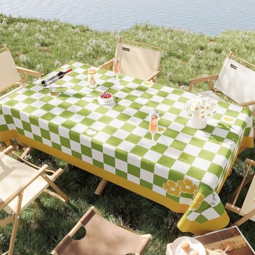 Chickwin Wachstuch Tischdecke PVC für Restaurant Küche, Rechteckig Wasserdicht Ölbeständig Wachstischdecke Abwischbar Pflegeleicht Garten Party Tischdecken (Grün-Stil,120x160cm) von Chickwin
