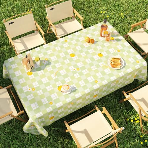 Chickwin Wachstuch Tischdecke PVC für Restaurant Küche, Rechteckig Wasserdicht Ölbeständig Wachstischdecke Abwischbar Pflegeleicht Garten Party Tischdecken (Grünes Karomuster,120x160cm) von Chickwin