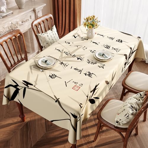 Chickwin Wachstuch Tischdecke PVC für Restaurant Küche, Rechteckig Wasserdicht Ölbeständig Wachstischdecke Abwischbar Pflegeleicht Garten Party Tischdecken (Kalligraphie B,140x140cm) von Chickwin