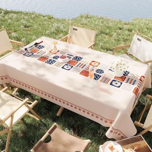 Chickwin Wachstuch Tischdecke PVC für Restaurant Küche, Rechteckig Wasserdicht Ölbeständig Wachstischdecke Abwischbar Pflegeleicht Garten Party Tischdecken (Karo-Blumen-Stil,120x160cm) von Chickwin