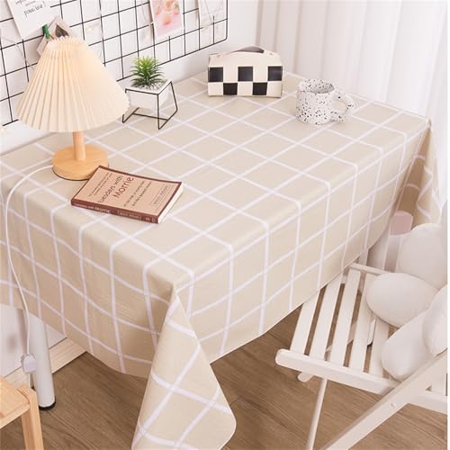 Chickwin Wachstuch Tischdecke PVC für Restaurant Küche, Rechteckig Wasserdicht Ölbeständig Wachstischdecke Abwischbar Pflegeleicht Garten Party Tischdecken (Khaki-Karo,120x120cm) von Chickwin