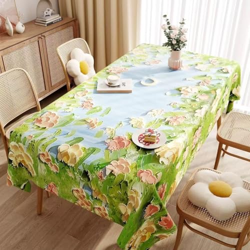 Chickwin Wachstuch Tischdecke PVC für Restaurant Küche, Rechteckig Wasserdicht Ölbeständig Wachstischdecke Abwischbar Pflegeleicht Garten Party Tischdecken (Ölgemälde Blumen C,90x140cm) von Chickwin