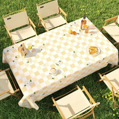 Chickwin Wachstuch Tischdecke PVC für Restaurant Küche, Rechteckig Wasserdicht Ölbeständig Wachstischdecke Abwischbar Pflegeleicht Garten Party Tischdecken (Oranges Karomuster,140x140cm) von Chickwin