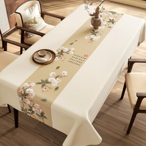 Chickwin Wachstuch Tischdecke PVC für Restaurant Küche, Rechteckig Wasserdicht Ölbeständig Wachstischdecke Abwischbar Pflegeleicht Garten Party Tischdecken (Pfirsichblüte,120x160cm) von Chickwin