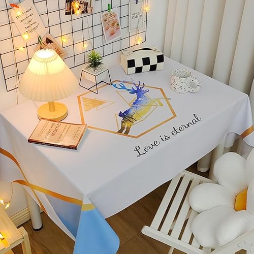 Chickwin Wachstuch Tischdecke PVC für Restaurant Küche, Rechteckig Wasserdicht Ölbeständig Wachstischdecke Abwischbar Pflegeleicht Garten Party Tischdecken (Polygonaler Hirsch,140x140cm) von Chickwin