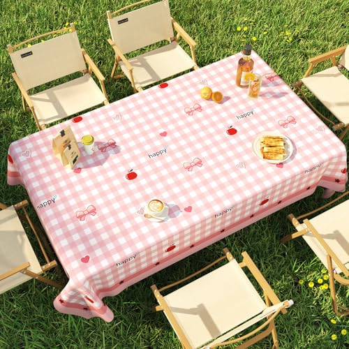 Chickwin Wachstuch Tischdecke PVC für Restaurant Küche, Rechteckig Wasserdicht Ölbeständig Wachstischdecke Abwischbar Pflegeleicht Garten Party Tischdecken (Rosa Karomuster,90x140cm) von Chickwin