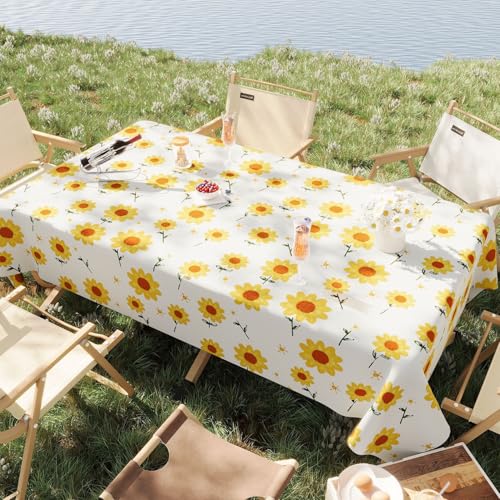 Chickwin Wachstuch Tischdecke PVC für Restaurant Küche, Rechteckig Wasserdicht Ölbeständig Wachstischdecke Abwischbar Pflegeleicht Garten Party Tischdecken (Sonnenblumen-Stil,100x160cm) von Chickwin