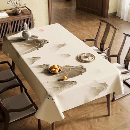 Chickwin Wachstuch Tischdecke PVC für Restaurant Küche, Rechteckig Wasserdicht Ölbeständig Wachstischdecke Abwischbar Pflegeleicht Garten Party Tischdecken (Tuschemalerei B,100x160cm) von Chickwin