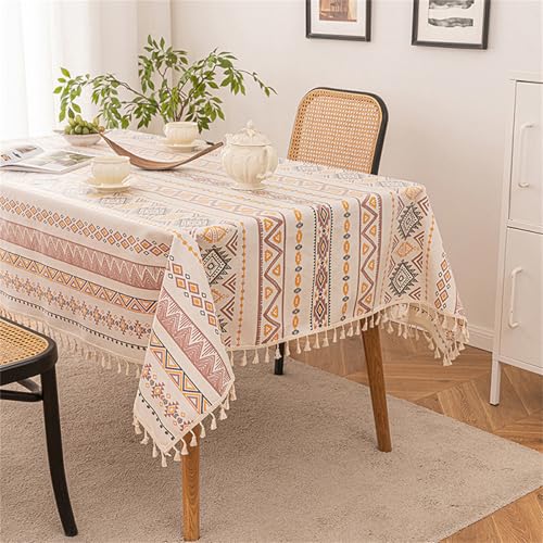 Chickwin Wachstuch Tischdecke für Restaurant Küche, Baumwolle Leinen Rechteckig Wasserdicht Ölbeständig Wachstischdecke Pflegeleicht Garten Party Tischdecken (Geometrie C,90x140cm) von Chickwin