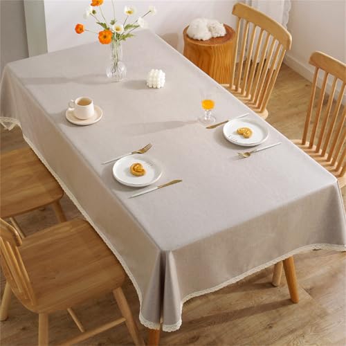 Chickwin Wachstuch Tischdecke für Restaurant Küche, Baumwolle Leinen Rechteckig Wasserdicht Ölbeständig Wachstischdecke Pflegeleicht Garten Party Tischdecken (Hellbraun (Spitze),120x120cm) von Chickwin