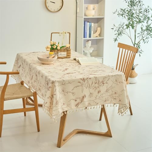 Chickwin Wachstuch Tischdecke für Restaurant Küche, Baumwolle Leinen Rechteckig Wasserdicht Ölbeständig Wachstischdecke Pflegeleicht Garten Party Tischdecken (Vögel, Blumen,90x90cm) von Chickwin