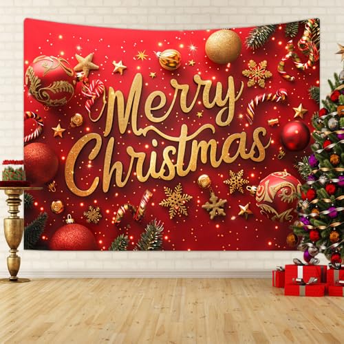 Chickwin Wandteppich Frohe Weihnachten Wanddeko, 3D Wandtuch Wandbehang Weihnachten für Wohnkultur, Schlafzimmer, Weihnachtsessen und Party (150X200cm,A) von Chickwin