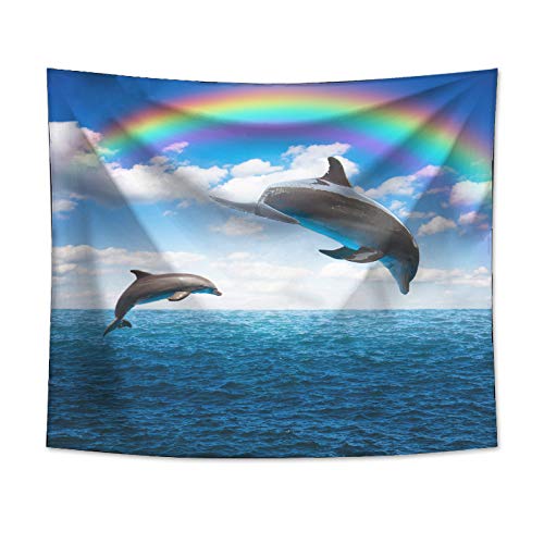 Chickwin Wandteppich Wandtuch Wandbehang, Delfin Drucken Tapisserie Yogamatte Strandtuch Tischdecke Wand Dekoration für Wohn- und Schlafzimmer (90x64cm,Regenbogen) von Chickwin