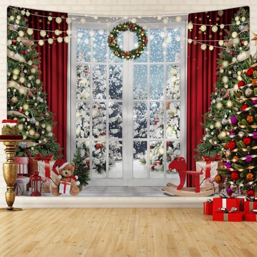Chickwin Wandteppich Weihnachtstag Wanddeko, 3D-Fenster Wandtuch Wandbehang Weihnachten für Wohnkultur, Schlafzimmer, Weihnachtsessen und Party (180X230cm,Weihnachtsbaum) von Chickwin