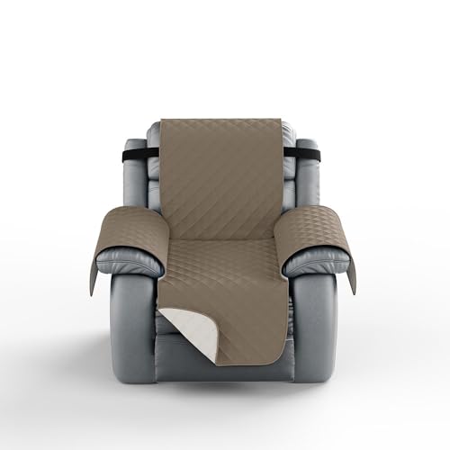 Chickwin Wasserdicht Sesselschoner für Relaxsessel, 1 Sitzer Fernsehsessel Bezug mit Taschen Sesselschoner für Fernsehsessel Sesselschoner mit Armlehne (L,Braun) von Chickwin