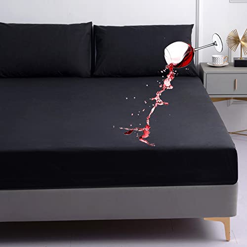 Chickwin Wasserdichtem Spannbetttuch Mikrofaser Einfarbig Spannbettlaken Rutschfestem Weiche Bettlaken Bis 25cm Hohe Matratzen in Vielen Größen (Schwarz,160x200x25cm) von Chickwin