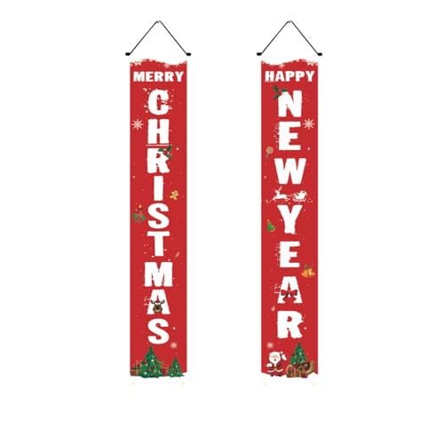 Chickwin Weihnachten Banner Weihnachten Hängende Rot Banner Flagge für Haustür Willkommen Veranda Schild Türbanner für Indoor Outdoor Haustür Wand Xmas Party Deko, 180x30cm (Elch B) von Chickwin