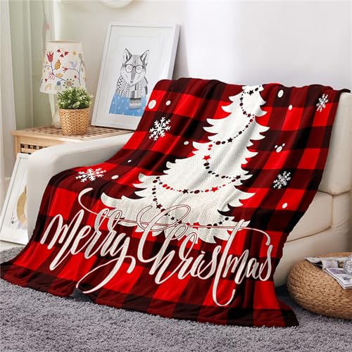 Chickwin Weihnachten Schneeflocke Fleecedecke Flanell Decke, Kuscheldecke Flauschig Warm Flanelldecke Kinder Erwachsene Wohndecke Sofaüberwurf Decke Wohnzimmerdecke (150x180cm,Rot kariert) von Chickwin