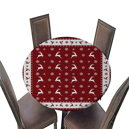 Chickwin Weihnachten Tischdecke Rund Elastische, 3D Elch Muster Xmas Tischdecke Wasserdicht Tischdecken Schutztischdecke Tischtuch für Küche Garten (Festlich,Durchmesser 90cm) von Chickwin