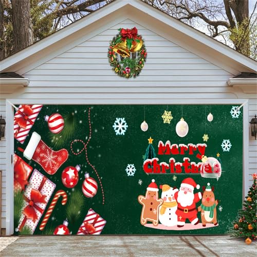 Chickwin Weihnachten Urlaub Garagentor Banner Abdeckung, Große Größe Xmas Frohe Weihnachten Dekorationen Fensterdeko für Outdoor Hintergrund Fotorequisiten 4 Größen (210x240cm,Karikatur) von Chickwin