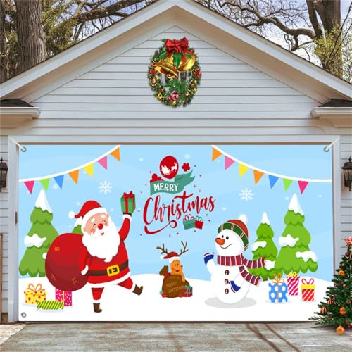 Chickwin Weihnachten Urlaub Garagentor Banner Abdeckung, Große Größe Xmas Frohe Weihnachten Dekorationen Geschenk für Happy New Year Outdoor Hintergrund Fotorequisiten (180x400cm,Blau) von Chickwin