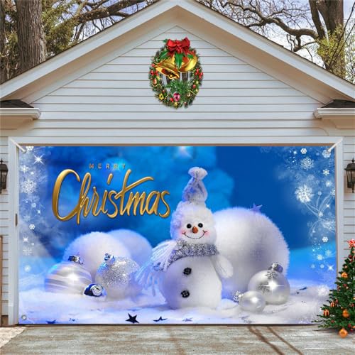 Chickwin Weihnachten Urlaub Garagentor Banner Abdeckung, Große Größe Xmas Frohe Weihnachten Dekorationen Geschenk für Happy New Year Outdoor Hintergrund Fotorequisiten (210x480cm,Winter) von Chickwin