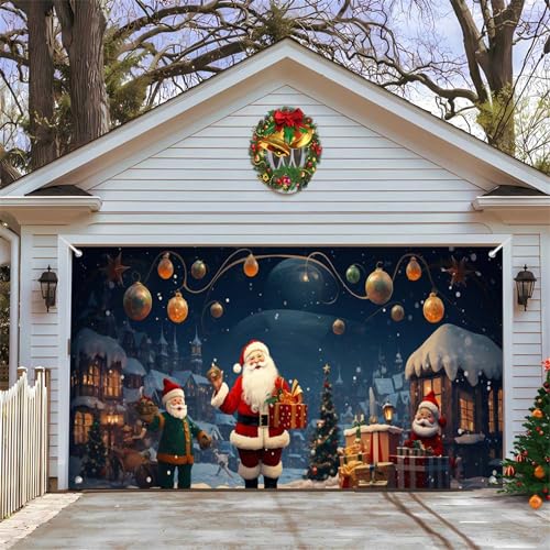 Chickwin Weihnachten Urlaub Garagentor Banner Abdeckung, Große Größe Xmas Frohe Weihnachten Rot Weihnachtsmann Dekorationen für Happy New Year Outdoor Hintergrund (150x200cm,Heiligabend) von Chickwin