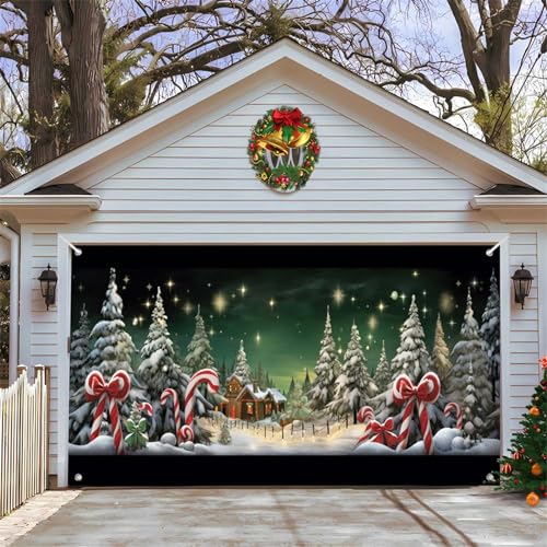 Chickwin Weihnachten Urlaub Garagentor Banner Abdeckung, Große Größe Xmas Frohe Weihnachten Rot Weihnachtsmann Dekorationen für Happy New Year Outdoor Hintergrund (210x480cm,Schnee) von Chickwin