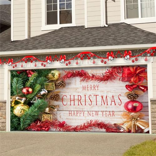 Chickwin Weihnachten Urlaub Garagentor Banner Abdeckung, Große Größe Xmas Frohe Weihnachten Weihnachtskugeln Dekorationen für Happy New Year Outdoor Hintergrund (210x240cm,Frohes Neues Jahr) von Chickwin