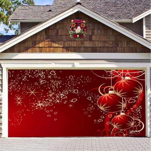 Chickwin Weihnachten Urlaub Garagentor Banner Abdeckung, Rot Große Größe Xmas Frohe Weihnachten Dekorationen für Happy New Year Outdoor Hintergrund Fotorequisiten (150x200cm,Rotes Liebesherz) von Chickwin