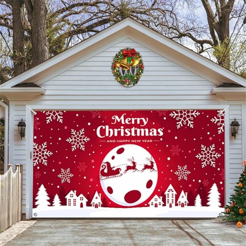 Chickwin Weihnachten Urlaub Garagentor Banner Abdeckung, Rot Große Größe Xmas Frohe Weihnachten Dekorationen für Happy New Year Outdoor Hintergrund Fotorequisiten (150x200cm,Schneeflocke) von Chickwin