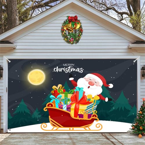 Chickwin Weihnachten Urlaub Garagentor Banner Abdeckung Karikatur Große Größe Xmas Frohe Weihnachten Dekorationen für Happy New Year Outdoor Hintergrund Fotorequisiten (210x240cm,Mondnacht) von Chickwin