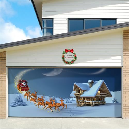 Chickwin Weihnachtsbanner Outdoor Weihnachten Urlaub Garagentor Banner Abdeckung, Rot Grün Große Größe Xmas Frohe Weihnachten Dekorationen Türbanner Hintergrund (210x240cm,Schneehaus) von Chickwin