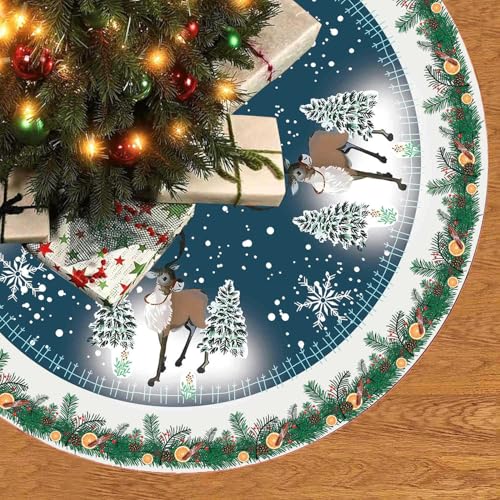 Chickwin Weihnachtsbaum Decke 3D-Druck Christbaumdecke, Rot Weihnachtsbaum Röcke Weihnachtsbaum Matte Weihnachtsbaum Tannenbaum Deko Teppiche (122cm,Pflaume Hirsch) von Chickwin