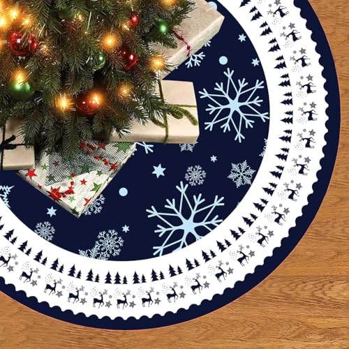 Chickwin Weihnachtsbaum Decke 3D-Druck Christbaumdecke, Rot Weihnachtsbaum Röcke Weihnachtsbaum Matte Weihnachtsbaum Tannenbaum Deko Teppiche (Marineblau,75cm) von Chickwin