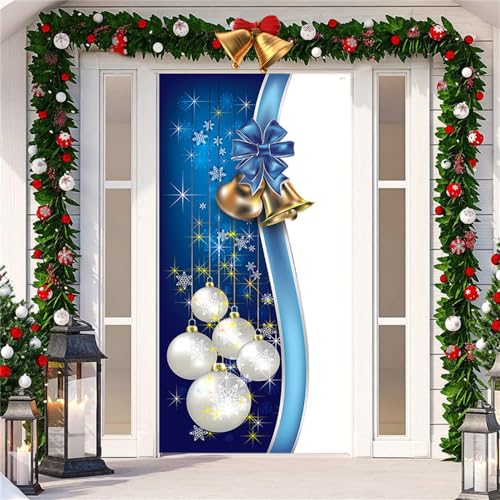 Chickwin Weihnachtstürabdeckung, Weihnachtsmann Türabdeckung Dekoration Weihnachts Party Banner im Freien Romantisch Hängender Hintergrund Banner für Weihnachten Deko, 90x200cm (Blau) von Chickwin