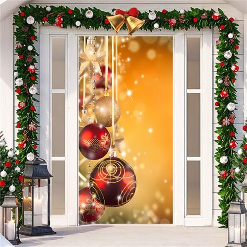 Chickwin Weihnachtstürabdeckung, Weihnachtsmann Türabdeckung Dekoration Weihnachts Party Banner im Freien Romantisch Hängender Hintergrund Banner für Weihnachten Deko, 90x200cm (Orange) von Chickwin