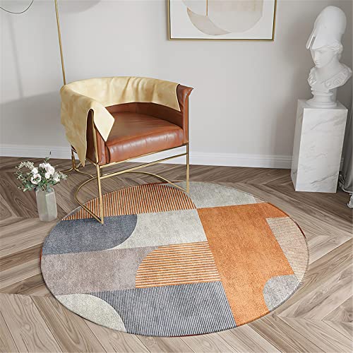 Chickwin Wohnzimmer Teppich Rund, Einfach Stil Rutschfester Teppich Moderne Flanell Flauschig Weich Groß Teppiche Fußmatte für Schlafzimmer Küche Dekoration (Durchmesser 120cm,Einfach Stil) von Chickwin